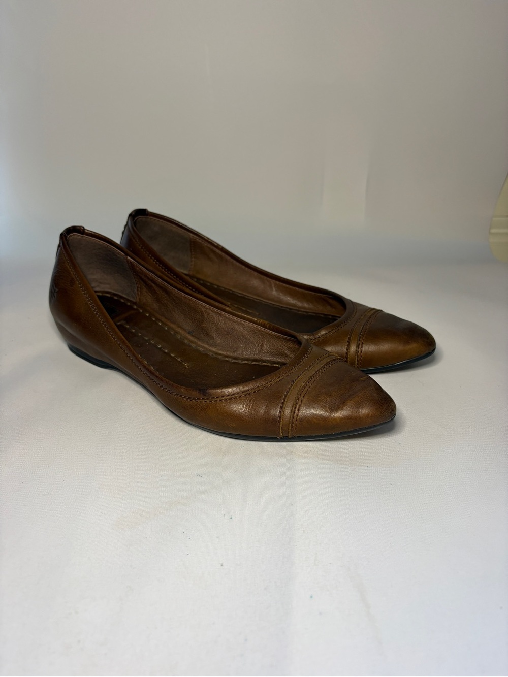 FRYE Alicia Ballet Flats - Brown Burnished Leather - Pointed Cap Toe - Size 7.5